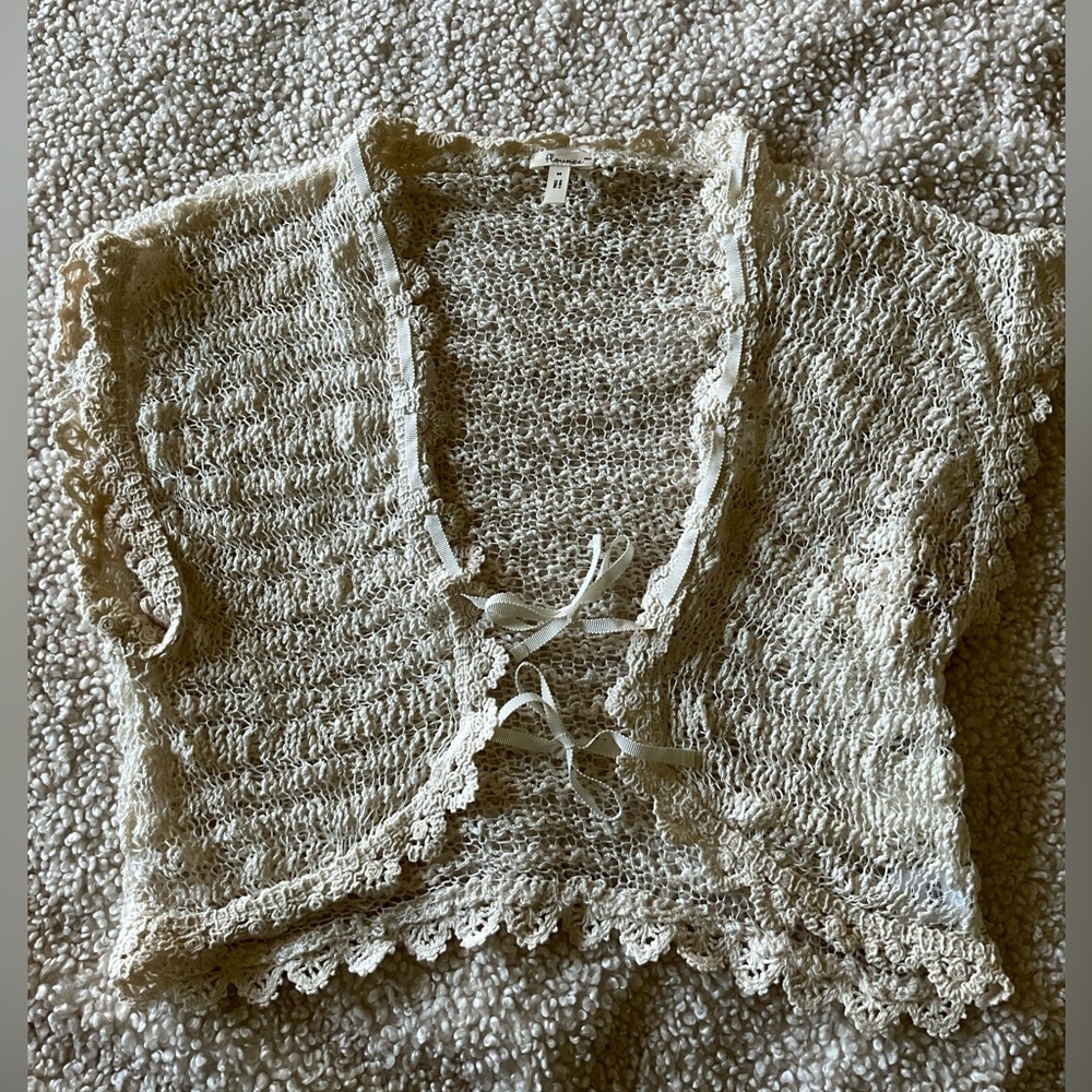 Flounce Cream Crochet Lace Cover Up Top